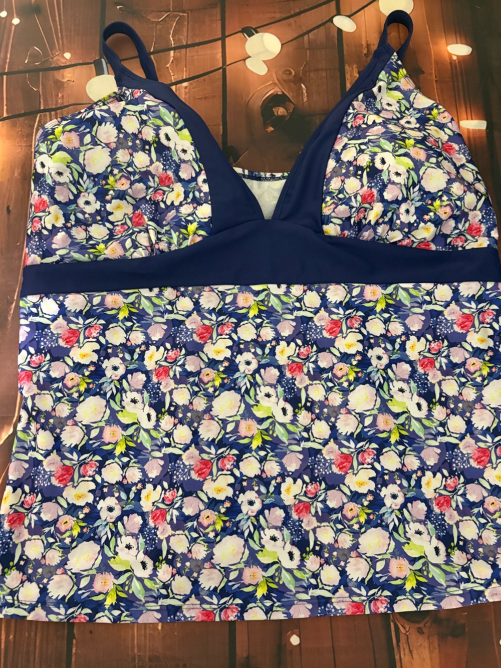 Bundle of 2- tankini. Navy Floral Tankini Swim Top & striped razor back swim top